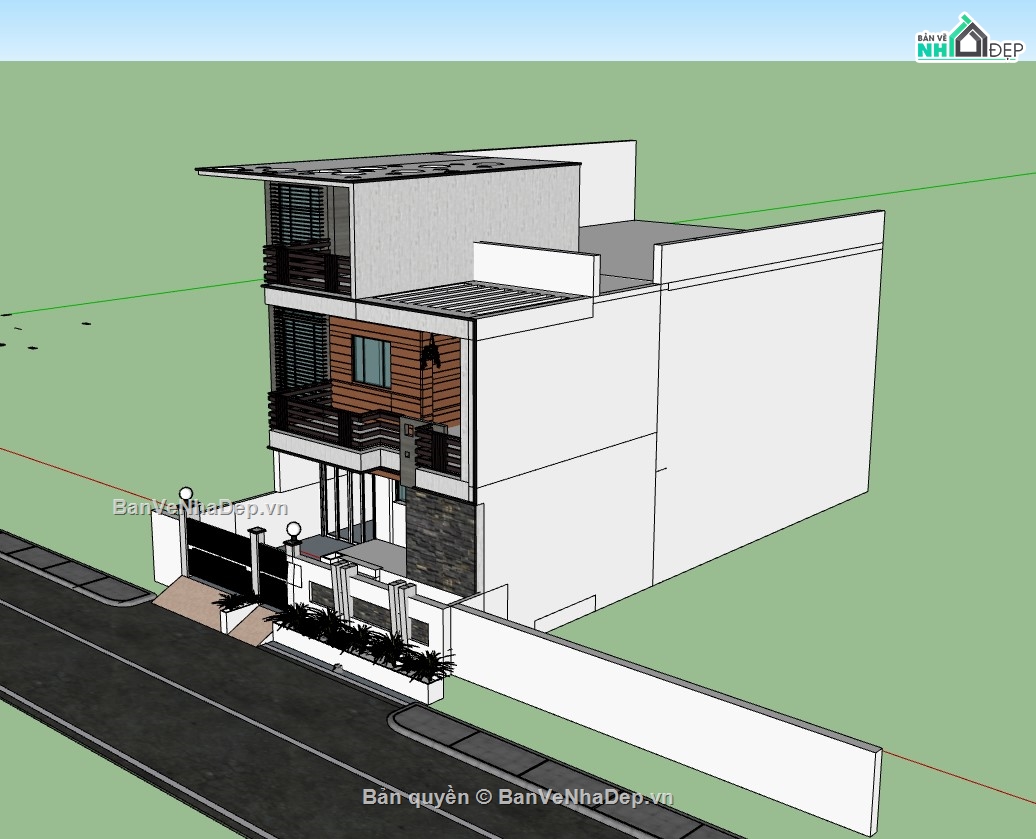 nhà phố 3 tầng,sketchup nhà phố,su nhà phố 3 tầng,su nhà phố