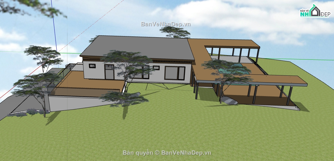 thiết kế homestay file sketchup,dựng 3d su homestay hiện đại,homestay 2 tầng file sketchup