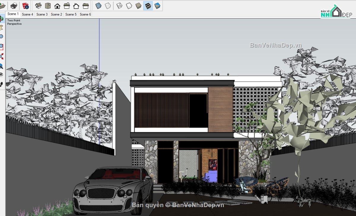 model sketchup nhà phố 2 tầng,Nhà phố 2 tầng,model nhà phố 2 tầng,su nhà phố 2 tầng