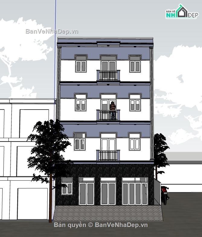 nhà 4 tầng,file su nhà phố 4 tầng,mẫu su nhà phố 4 tầng,kiến trúc nhà phố 4 tầng