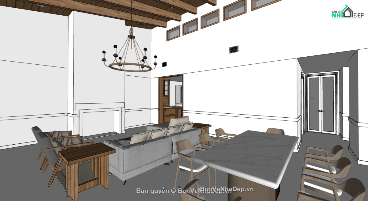 su nội thất,sketchup nội thất,nội thất khách bếp