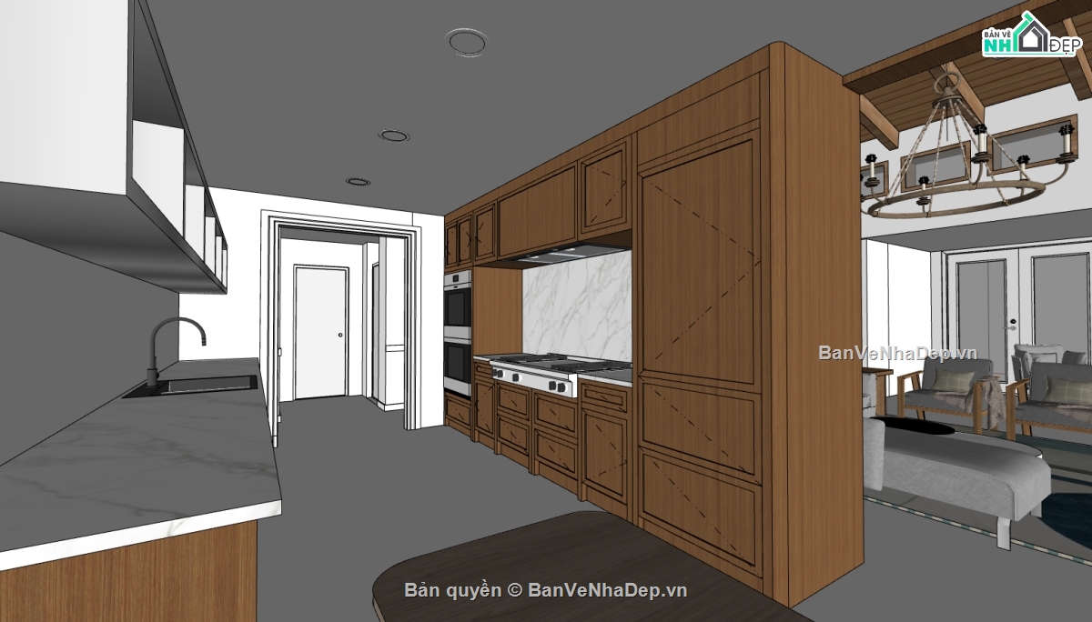 su nội thất,sketchup nội thất,nội thất khách bếp