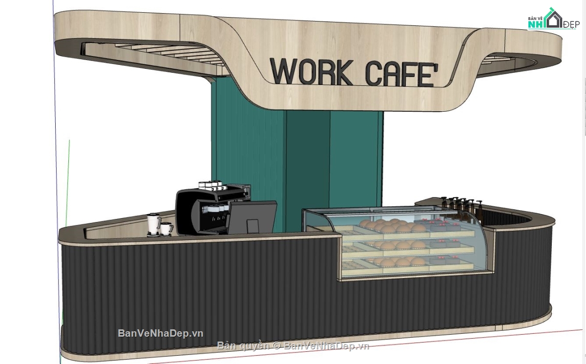 quán cà phê sketchup,quầy bán cà phê,model su quầy bán cà phê