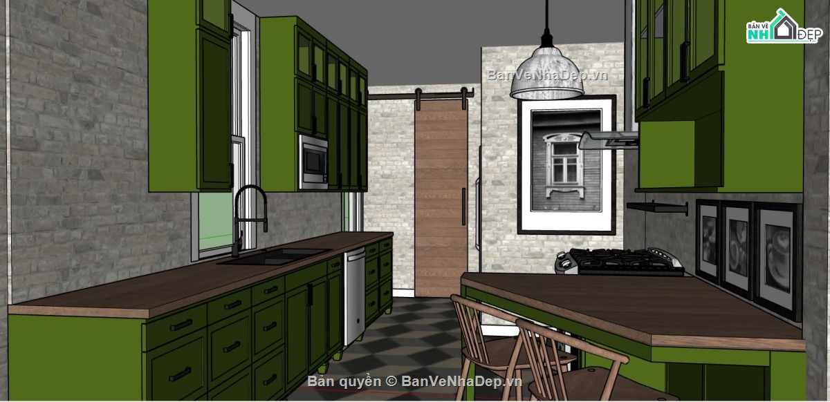 Model su phòng bếp,phòng bếp hiện đại,sketchup phòng bếp