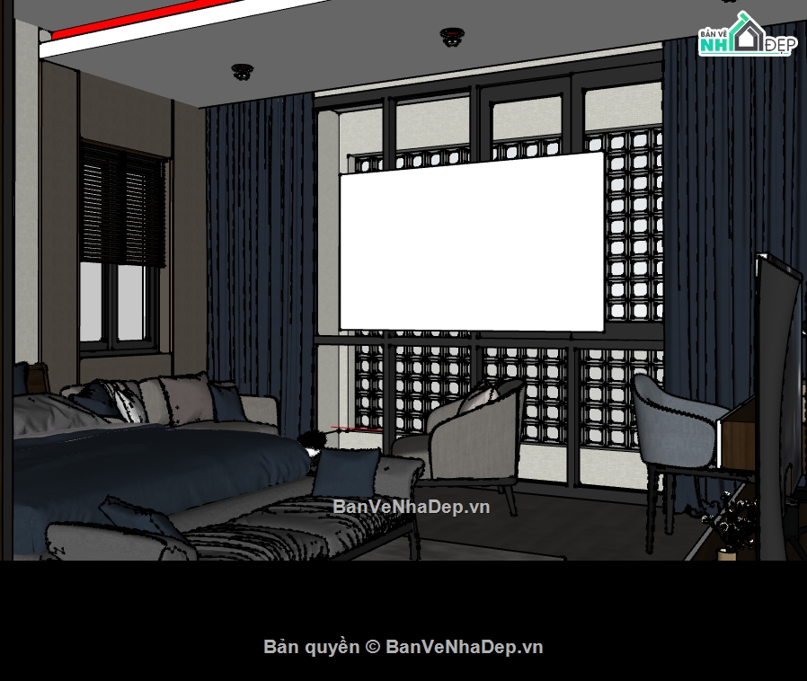 File sketchup phòng ngủ hiện đại,phòng ngủ hiện đại file sketchup,thiết kế phòng ngủ hiện đại