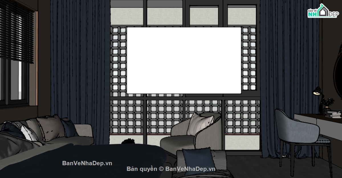 File sketchup phòng ngủ hiện đại,phòng ngủ hiện đại file sketchup,thiết kế phòng ngủ hiện đại