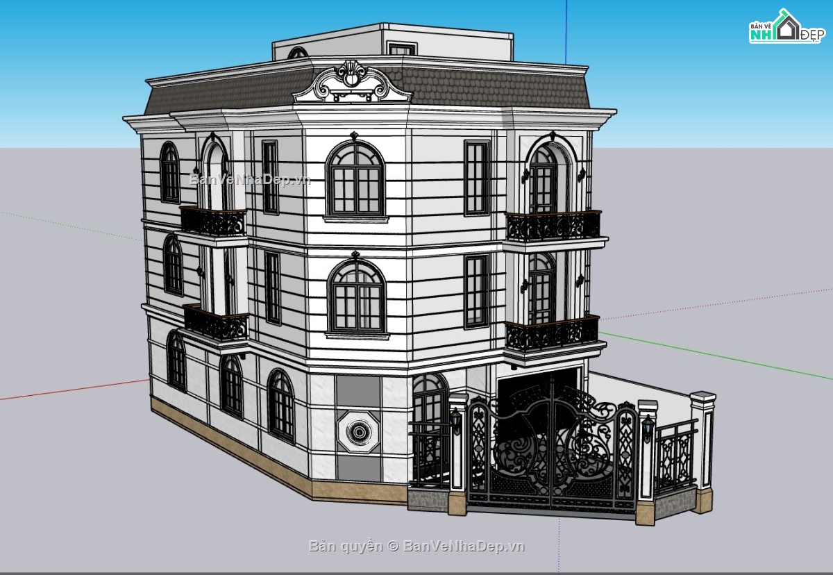 biệt thự 3 tầng,Sketchup biệt thự 3 tầng,su biệt thự 3 tầng