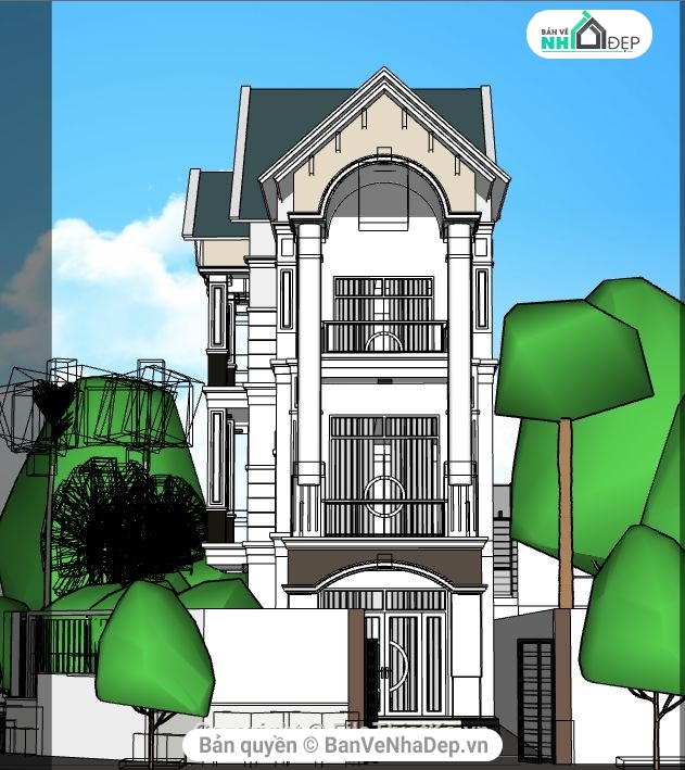 Sketchup 3 tầng,File su biệt thự 3 tầng,Biệt thự 3 tầng Su,thiết kế biệt thự 3 tầng,biệt thự 3 tầng,phối cảnh biệt thự 3 tầng