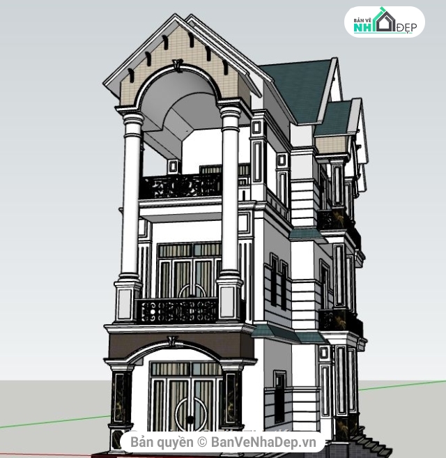 Sketchup 3 tầng,File su biệt thự 3 tầng,Biệt thự 3 tầng Su,thiết kế biệt thự 3 tầng,biệt thự 3 tầng,phối cảnh biệt thự 3 tầng