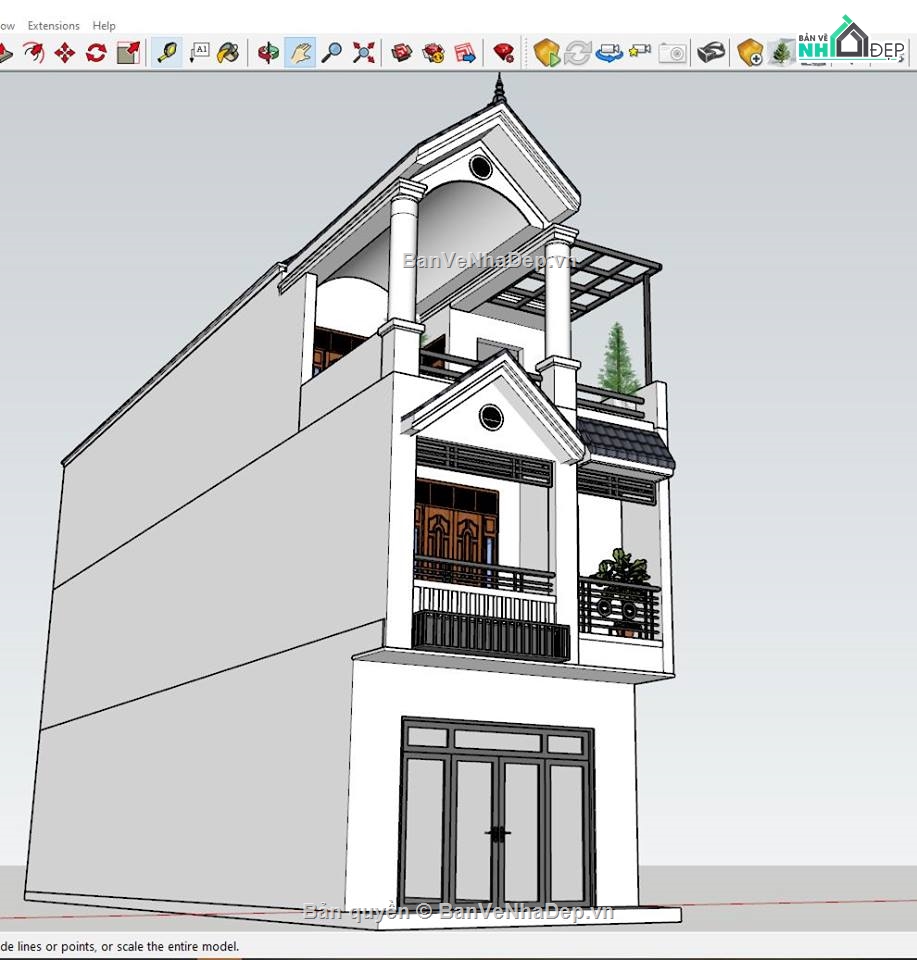 nhà 3 tầng sketchup,Su mẫu nhà phố 3 tầng,Mẫu thiết kế nhà phố 3 tầng