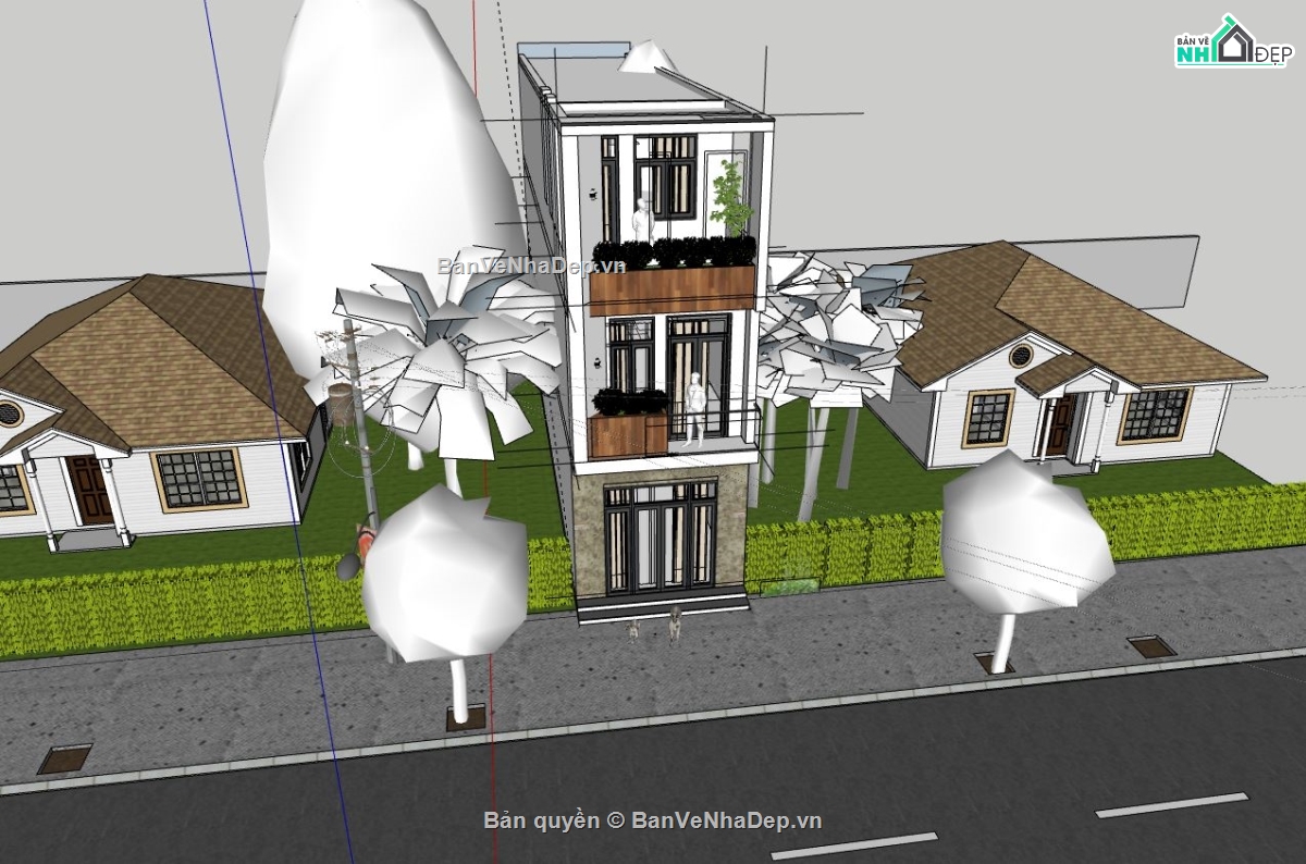 Model su nhà phố 3 tầng,File sketchup nhà phố 3 tầng,Nhà phố 3 tầng file sketchup,Nhà phố 3 tầng model su