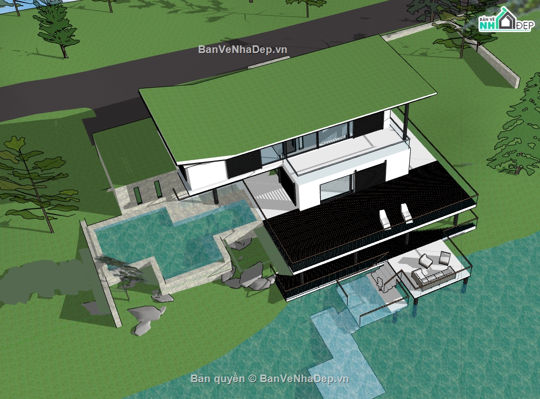 biệt thự bờ biển dựng model su,thiết kế biệt thự bờ biển file sketchup,file su dựng nhà biệt thự