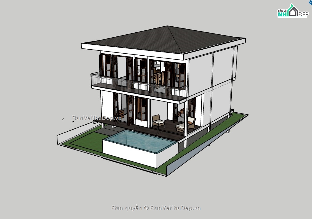 nhà phố 2 tầng,su nhà phố,sketchup nhà phố 2 tầng,su nhà phố 2 tầng