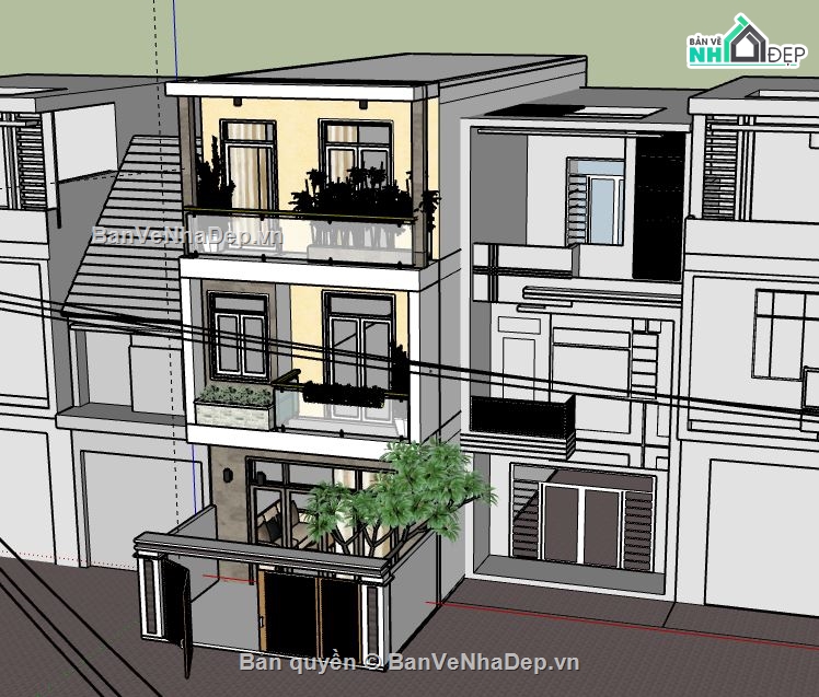 Nhà phố 3 tầng,model su nhà phố 3 tầng,nhà phố 3 tầng model su,model sketchup nhà phố 3 tầng,nhà phố 3 tầng đẹp