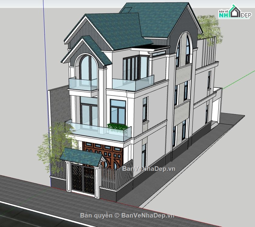 nhà phố 3 tầng,model su nhà phố 3 tầng,mẫu nhà phố 3 tầng,sketchup nhà phố 3 tầng