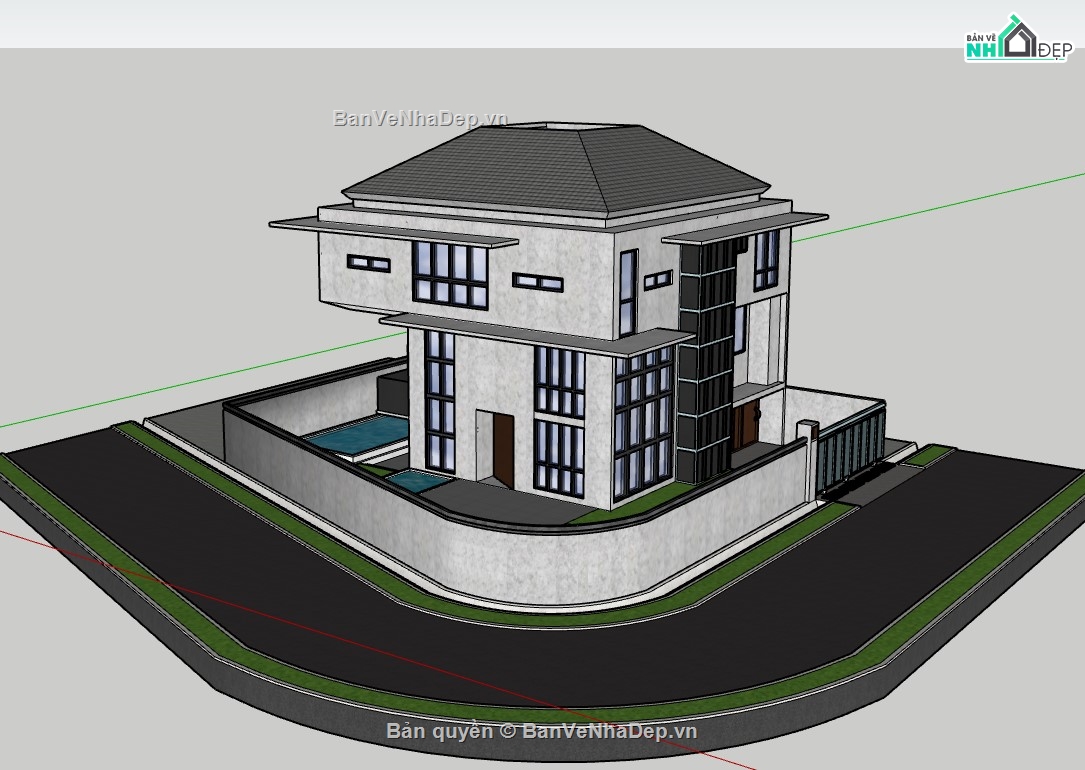 nhà phố 2 tầng,sketchup nhà phố,su nhà phố,sketchup nhà phố 2 tầng