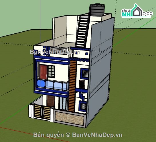 Nhà phố 3 tầng,model nhà phố 3 tầng,model sketchup nhà phố 3 tầng