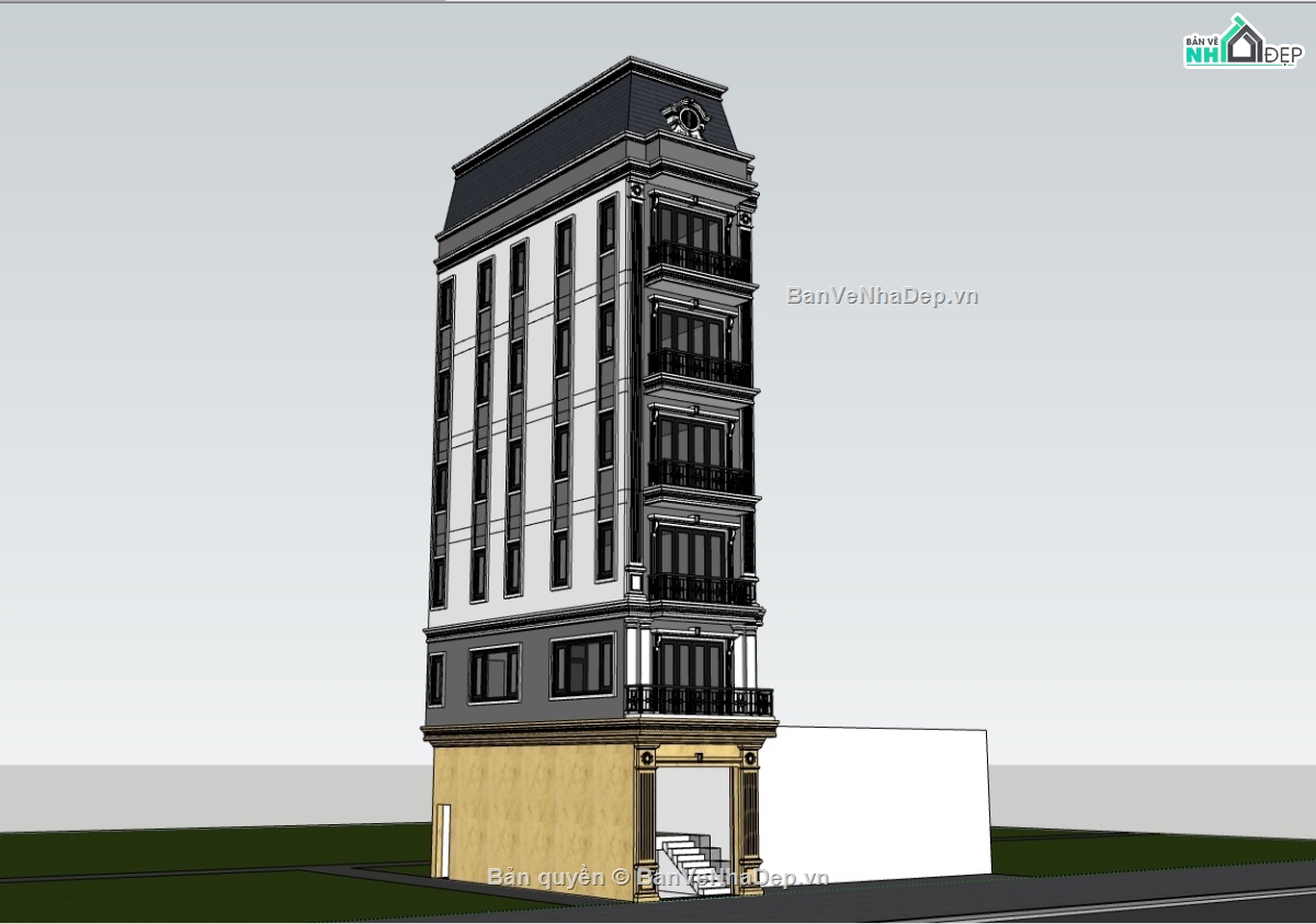 model su nhà phố,File sketchup nhà phố,File sketchup nhà phố 7 tầng,nhà phố 7 tầng