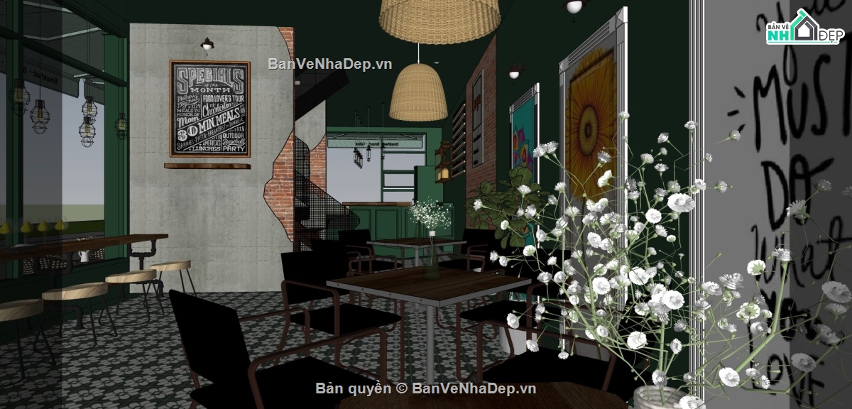 Tổng hợp 11 file sketchup cửa hàng, quán cafe được dựng hình phối cảnh chi tiết nội và ngoại thất