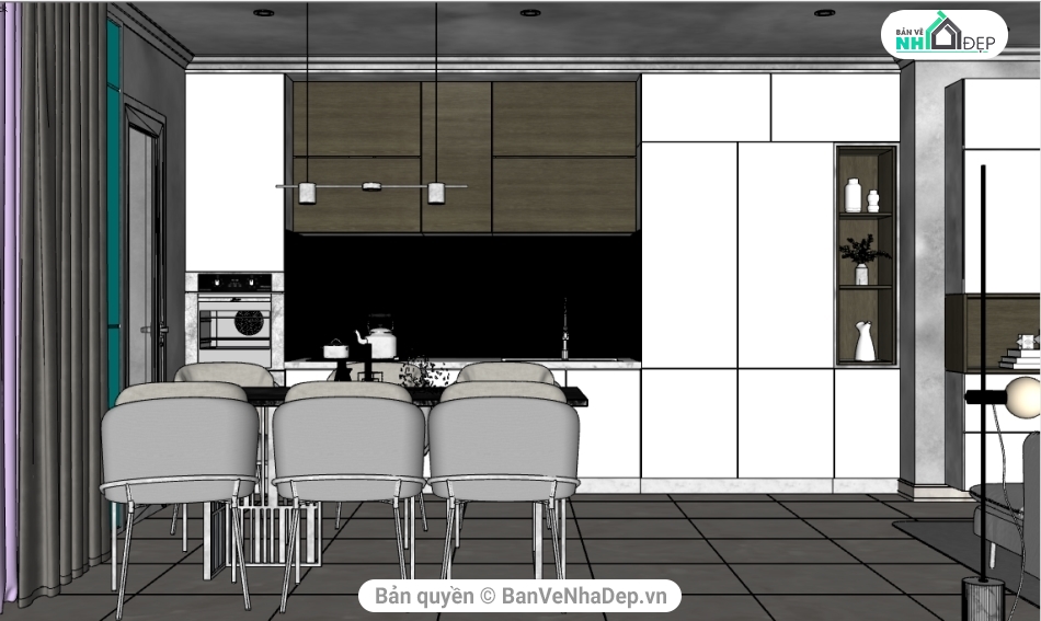 phòng khách bếp,file sketchup phòng khách,Model sketchup phòng khách,phòng bếp,su phòng khách bếp,nội thất phòng khách bếp
