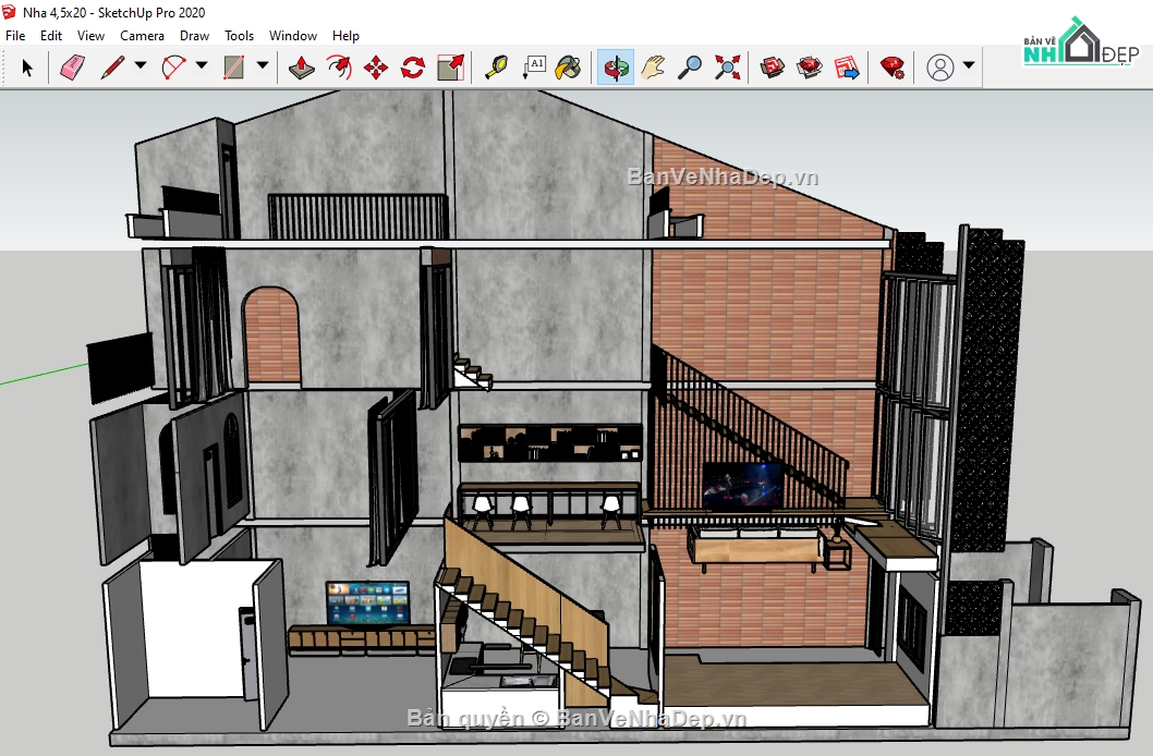 model su nhà phố,nhà phố 3 tầng,nhà phố 3 tầng su,su nhà phố 3 tầng,model sketchup nhà phố 3 tầng,File sketchup nhà phố 3 tầng