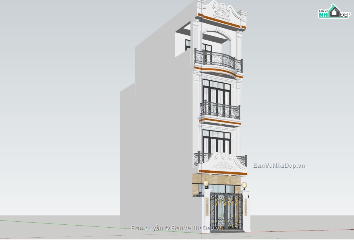 nhà phố 4 tầng sketchup,File sketchup nhà phố 4x15m,Bản su Nhà phố 4 tầng,model nhà phố 4 tầng
