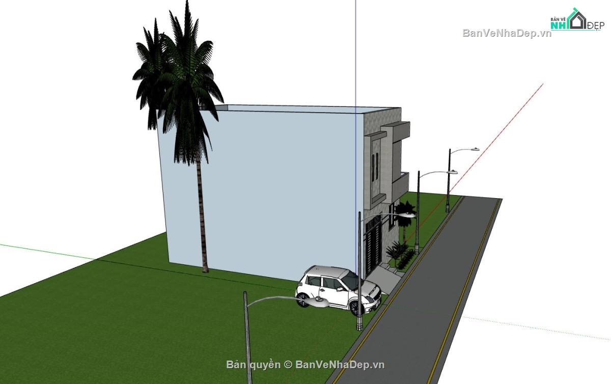 nhà phố 2 tầng,sketchup nhà phố,phối cảnh nhà phố,nhà phố hiện đại