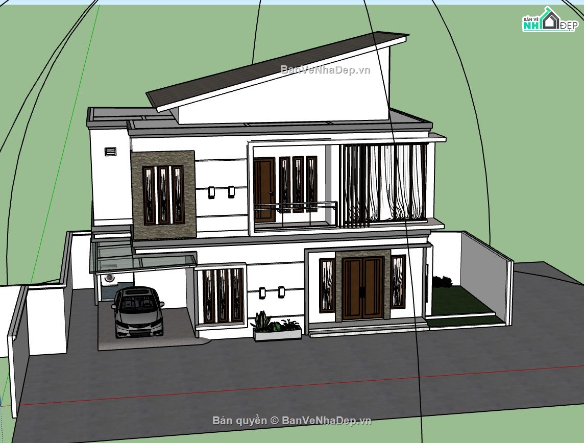 biệt thự 2 tầng,file sketchup biệt thự 2 tầng,phối cảnh biệt thự 2 tầng