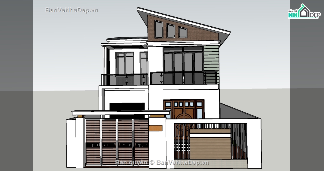 model su biệt thự 2 tầng,File sketchup biệt thự phố 2 tầng,Model biệt thự bằng sketchup,biệt thự 2 tầng