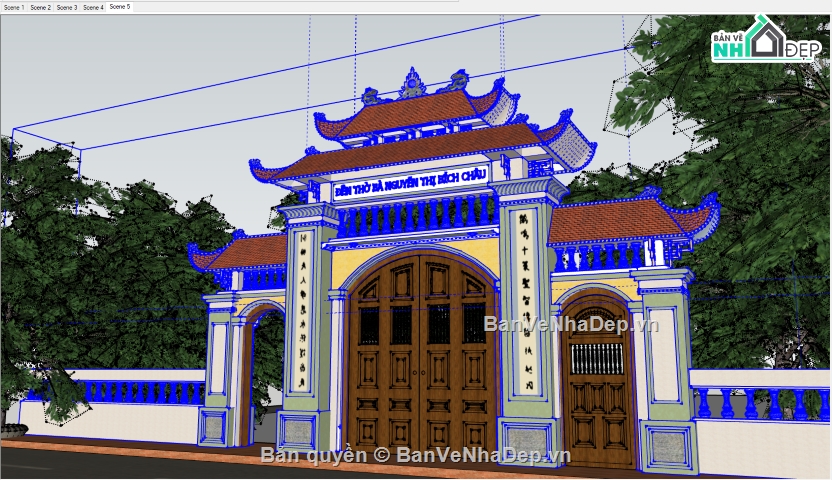 cổng đền thờ,cổng sketchup,File sketchup cổng,đền thờ