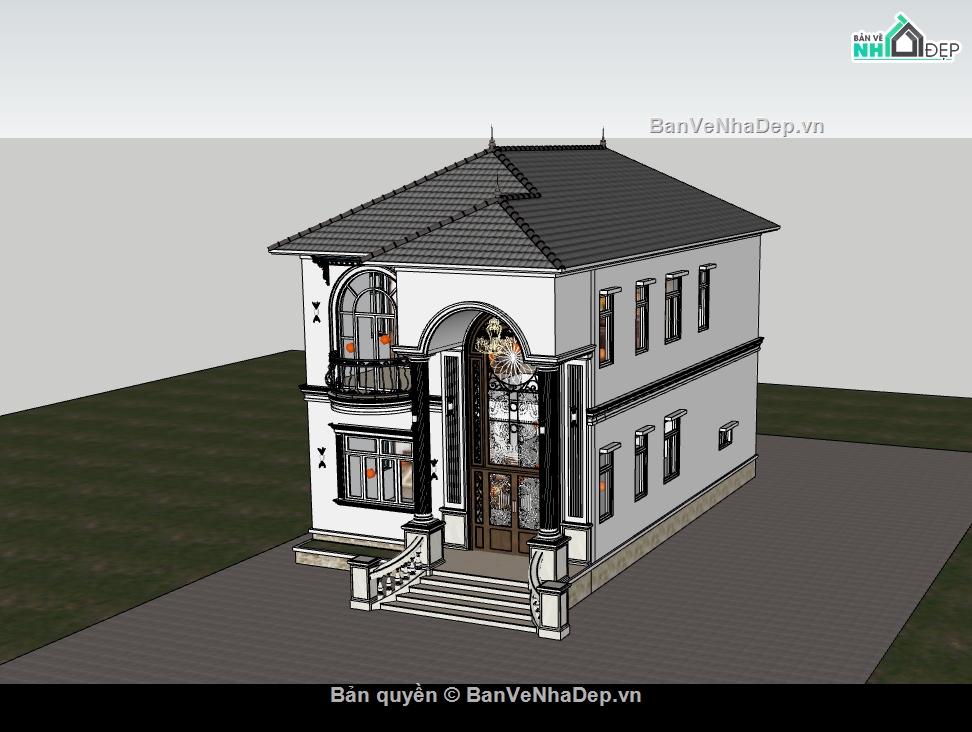 su biệt thự,sketchup biệt thự,biệt thự 2 tầng