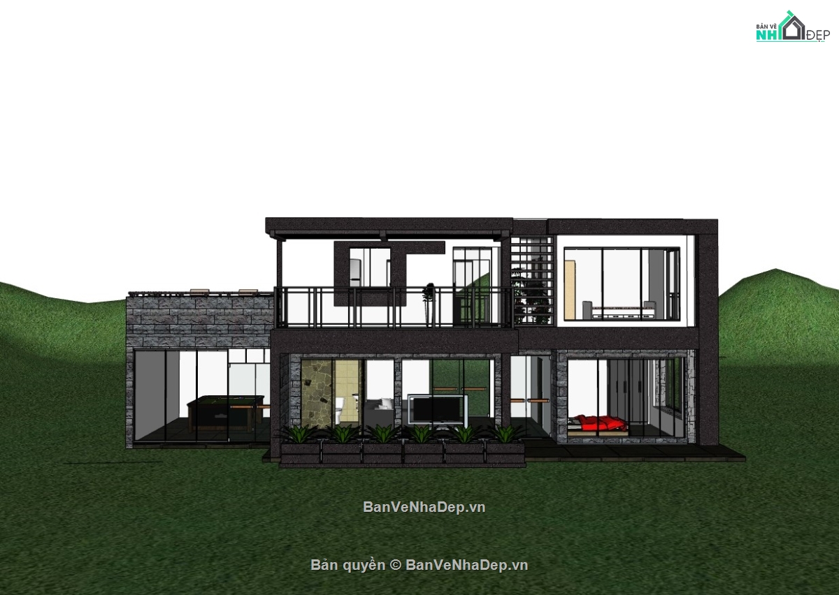 biệt thự 2 tầng,su biệt thự,sketchup biệt thự