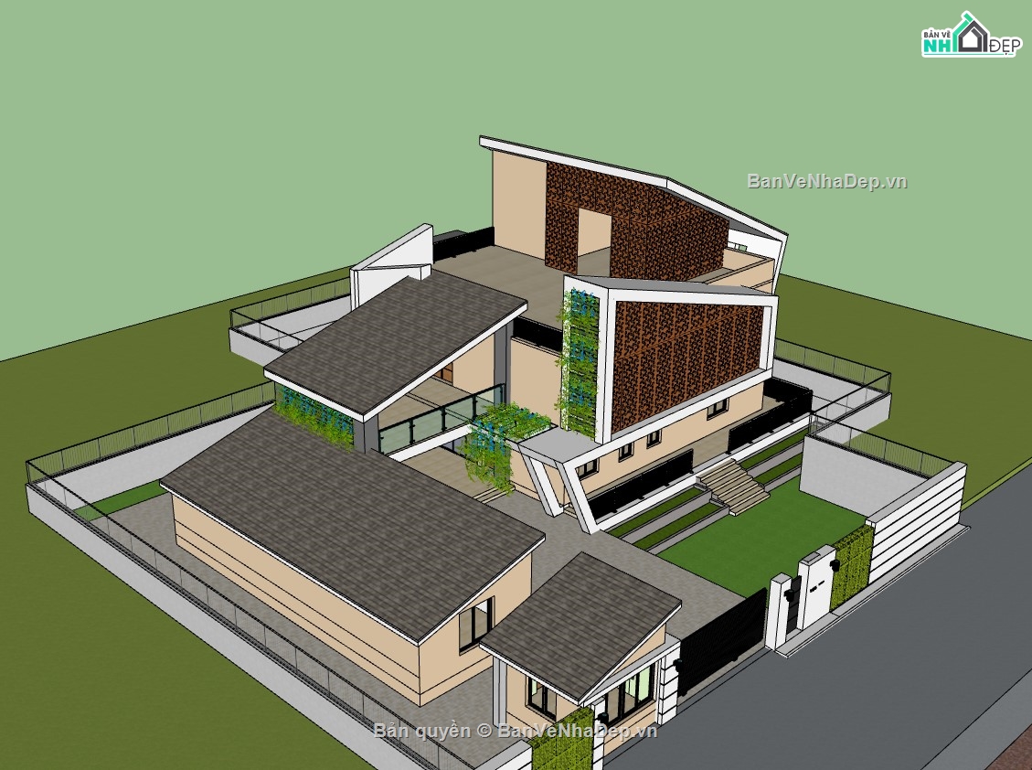 biệt thự hiện đại,biệt thự 2 tầng,biệt thự sketchup,sketchup biệt thự,Model sketchup biệt thự