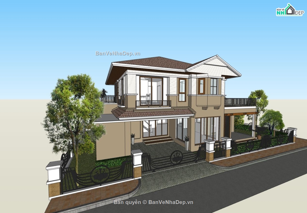 biệt thự hiện đại,sketchup biệt thự,biệt thự 2 tầng sketchup,file su biệt thự 2 tầng