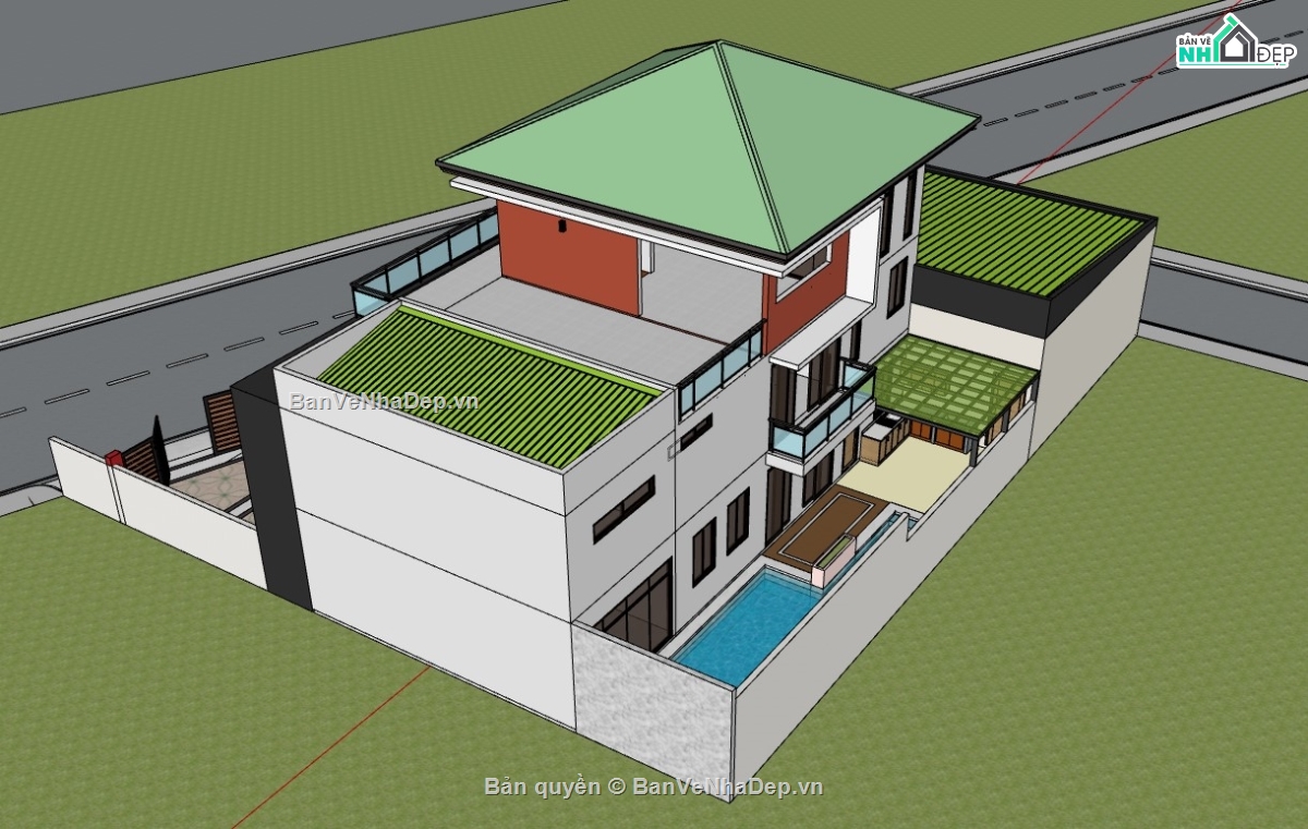 biệt thự 3 tầng,biệt thự sketchup,su biệt thự 3 tầng,sketchup biệt thự 3 tầng,su biệt thự