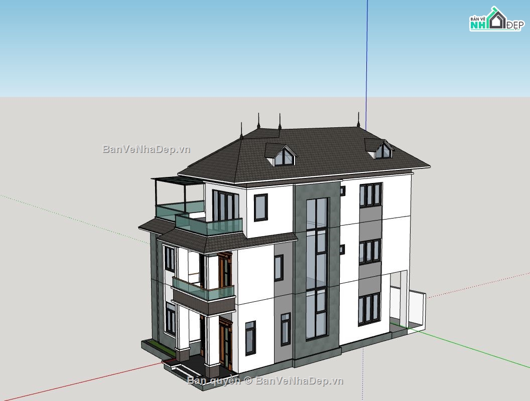 sketchup biệt thự 2 tầng,model su biệt thự 2 tầng,phối cảnh biệt thự 3 tầng,thiết kế phối cảnh 3 tầng