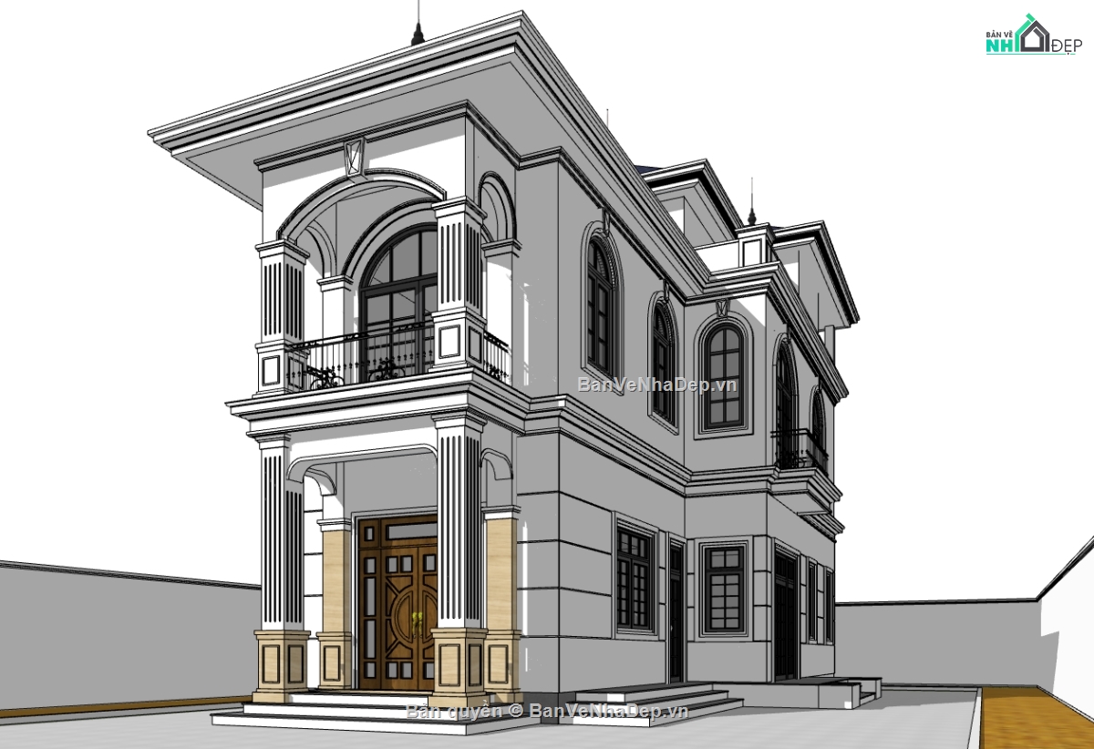 su biệt thự,sketchup biệt thự,su biệt thự 3 tầng