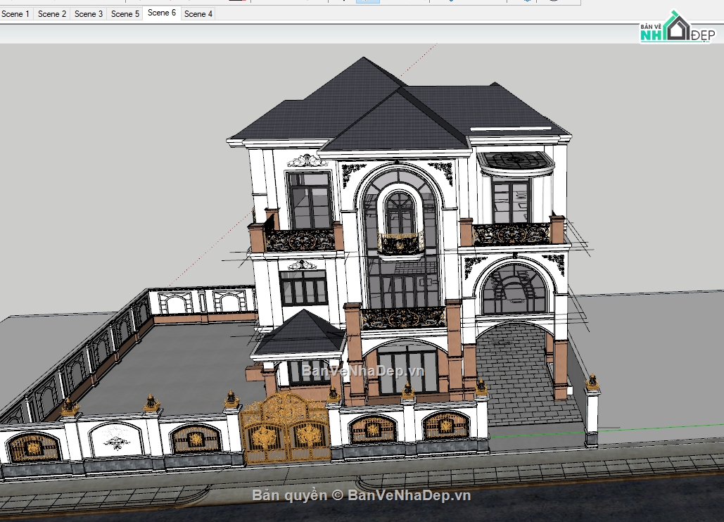 biệt thự 3 tầng,biệt thự sketchup,model 3d biệt thự 3 tầng,biệt thự 3 tầng file su,file sketchup biệt thự 3 tầng