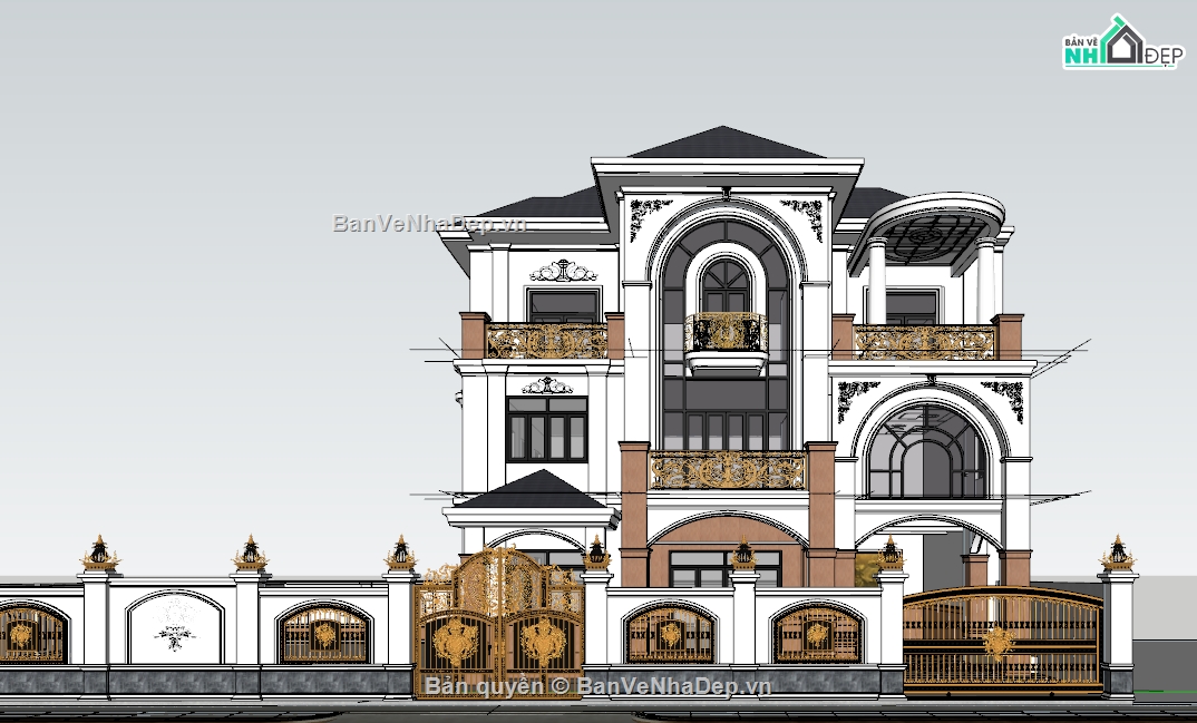 biệt thự 3 tầng,biệt thự sketchup,model 3d biệt thự 3 tầng,biệt thự 3 tầng file su,file sketchup biệt thự 3 tầng