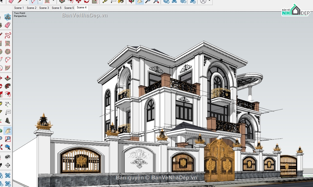 biệt thự 3 tầng,biệt thự sketchup,model 3d biệt thự 3 tầng,biệt thự 3 tầng file su,file sketchup biệt thự 3 tầng