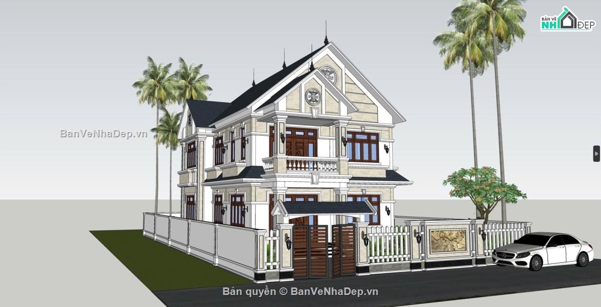 File sketchup biệt thự tân cổ điển,Biệt thự 2 tầng tân cổ điển kiểu Pháp,Model sketchup Biệt Thự Tân Cổ Điển,Model sketchup biệt thự tân cổ điển