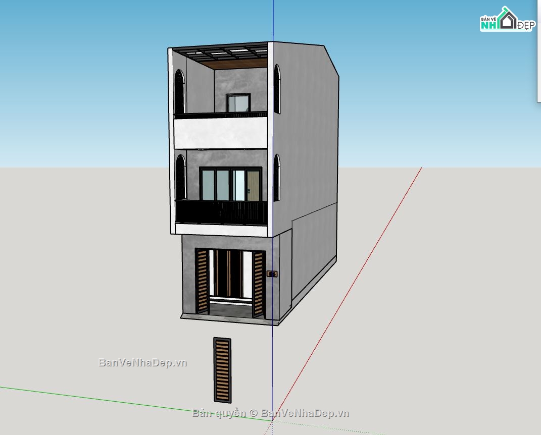 nhà phố 3 tầng,model su nhà phố 3 tầng,mẫu nhà phố 3 tầng sketchup