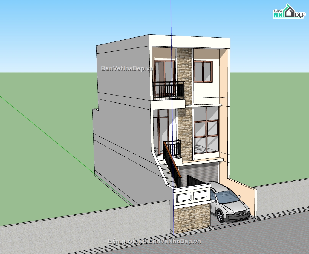 nhà phố 3 tầng,su nhà phố 3 tầng,nhà phố 3 tầng sketchup,model su nhà phố