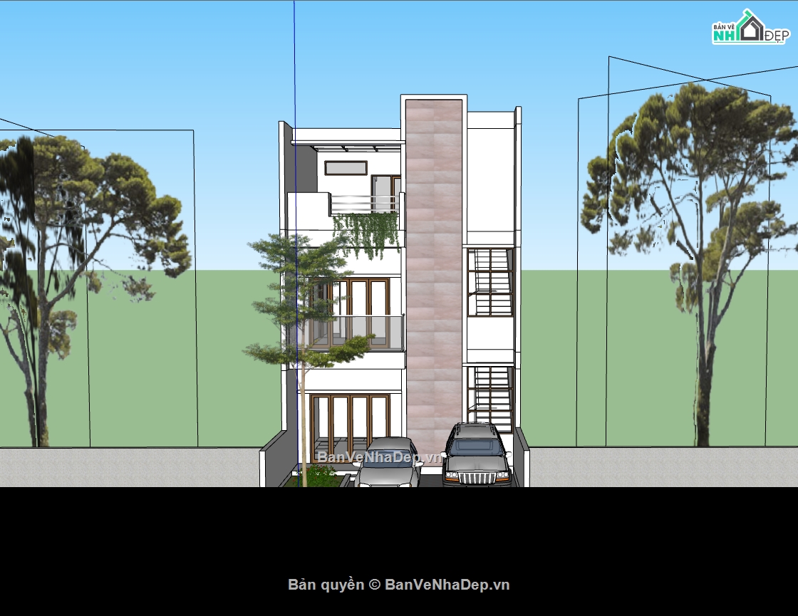 nhà phố 3 tầng,su nhà phố 3 tầng,nhà phố 3 tầng sketchup,nhà phố hiện đại