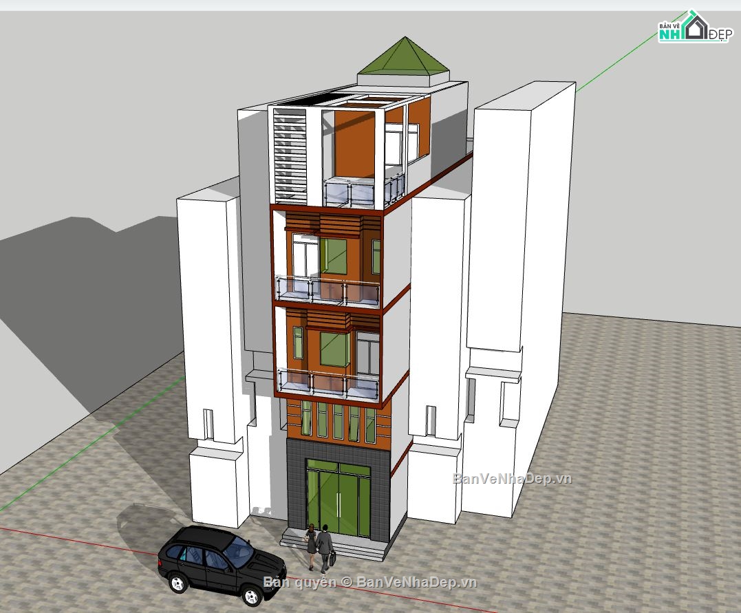 nhà phố sketchup,nhà phố 4 tầng,file su nhà phố 4 tầng,nhà phố hiện đại