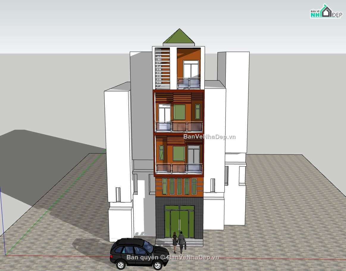 nhà phố sketchup,nhà phố 4 tầng,file su nhà phố 4 tầng,nhà phố hiện đại