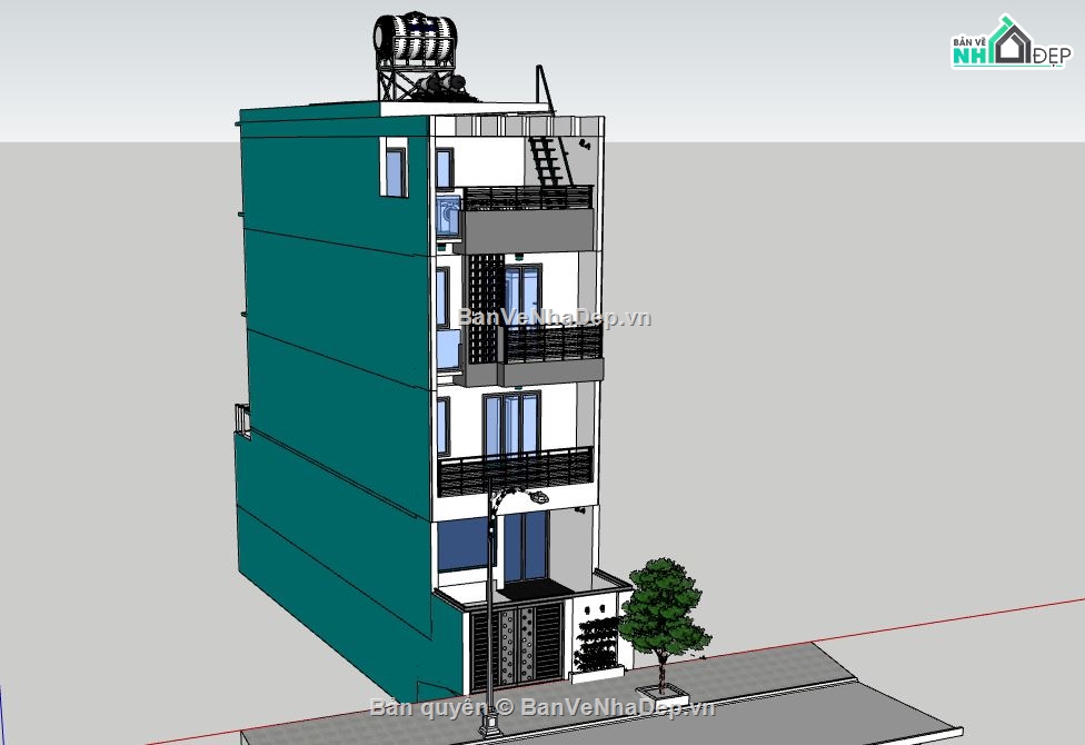 Nhà phố 4 tầng,model su nhà phố 4 tầng,nhà phố 4 tầng file su,sketchup nhà phố 4 tầng,file su nhà phố 4 tầng