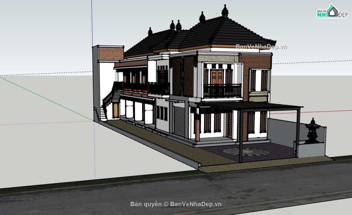 biệt thự 2 tầng,Model sketchup biệt thự,thiết kế biệt thự 2 tầng,mẫu biệt thự 2 tầng