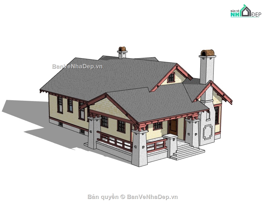 biệt thự 1 tầng su,su biệt thự,sketchup biệt thự,biệt thự 1 tầng