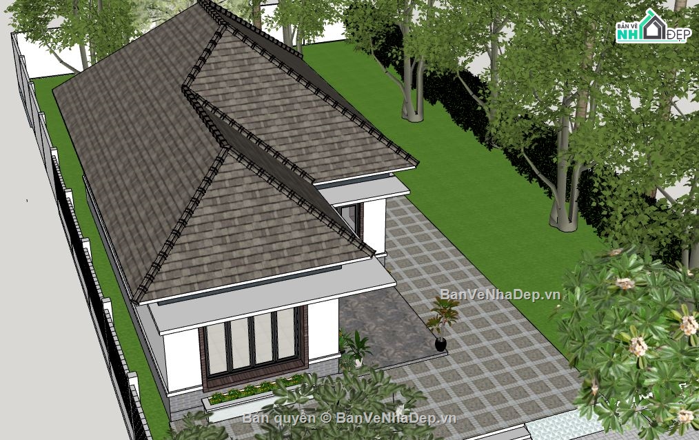 biệt thự 1 tầng,model su biệt thự 1 tầng,biệt thự 1 tầng file su,dựng sketchup biệt thự 1 tầng,biệt thự 1 tầng model su